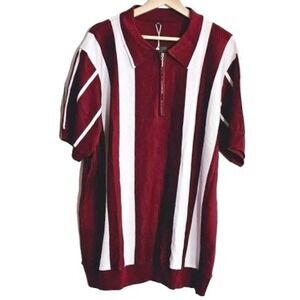 Mens Collard Knit Shirt  2XL Burgundy Urru NWT Vintage Vibes